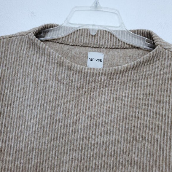 NIC+ZOE Boat Neck Dolman Sleeve Beige Ribbed Pullover Sweater Size Medium - Picture 3 of 10